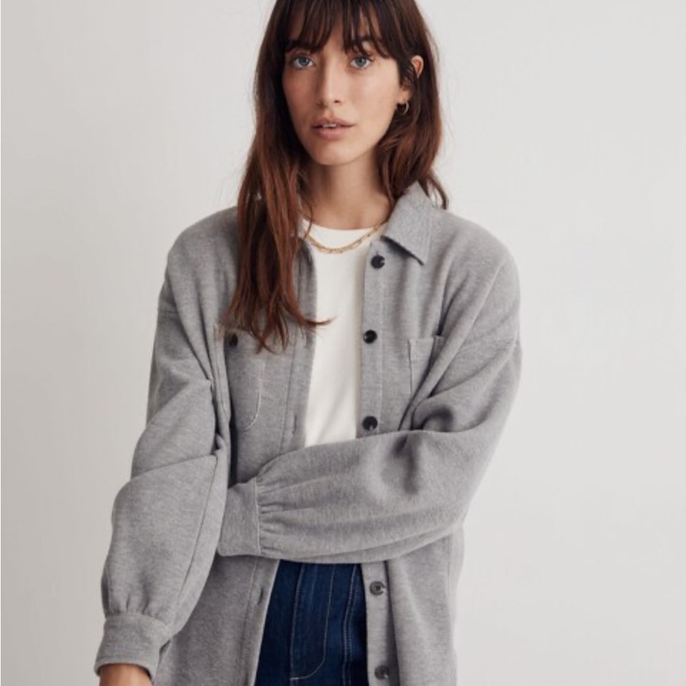 Madewell Gray Button Down Double-Faced Shirt Jacket Shacket